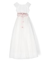 AMAYA robe longue en tulle à fleurs appliquées - Blanc