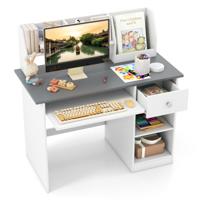 Kinderbureau met Toetsenbordlade en Opbergvakken -Grijs en wit