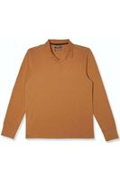 Pierre Cardin Modern Fit Poloshirt lange mouw bruin, Effen - thumbnail