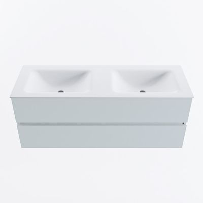 MONDIAZ VICA 130cm badmeubel onderkast Clay 2 lades. Wastafel CLOUD dubbel 2 kraangaten, kleur Talc.