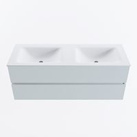 MONDIAZ VICA 130cm badmeubel onderkast Clay 2 lades. Wastafel CLOUD dubbel 2 kraangaten, kleur Talc.