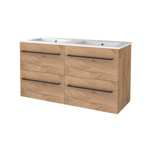 Badmeubelset BWS Salt 120x46cm Met Grepen 4 Lades Met Wastafel 2 Kraangaten Whisky Oak