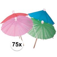 IJs parasols - gekleurd -75x stuks - dessert/cocktail parasolletjes - 10 cm