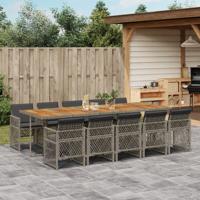 11-delige Tuinset met kussens poly rattan grijs
