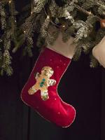 Personaliseerbare kerstsok met omkeerbare lovertjes Mr Biscuit rood