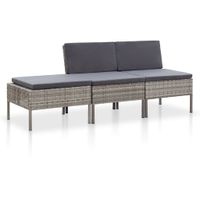 3-delige Loungeset met kussens poly rattan grijs - thumbnail