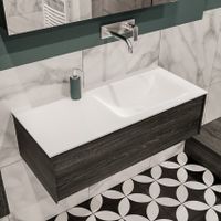 Mondiaz Lush Cloud badmeubel eiken donker bruin 100 cm 1 lade solid surface enkele spoelbak rechts zonder kraangat