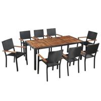 9-delige Tuinset poly rattan en acaciahout zwart