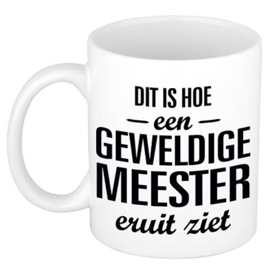 Dit is hoe een geweldige meester eruitziet - Cadeau koffiemok - wit - 300 ml - bedankt