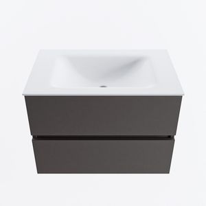 MONDIAZ VICA 70cm badmeubel onderkast Dark Grey 2 lades. Wastafel CLOUD midden zonder kraangat, kleur Talc.