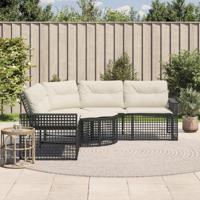 Tuinbank met kussens en voetensteun L-vormig poly rattan zwart Tuinbank met kussens en voetensteun L-vormig poly rattan zwart