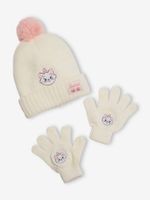 Set meisje Disney® Marie de Aristokatten muts + handschoenen gechineerd beige en roze - thumbnail