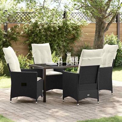 5-delige Tuin Eetset met Kussens Zwart Poly Rattan