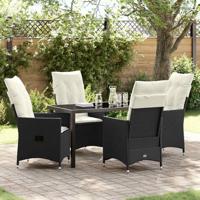 5-delige Tuin Eetset met Kussens Zwart Poly Rattan