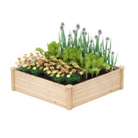 Bloembak Verhoogde Tuinbed hout Plantenbak Vierkant Tuinbed met Open Bodem Plantenbed Voor Tuin Gras Terras Balkon 102 x 102 x 30 cm Natuur