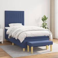 Boxspring met matras stof blauw 90x190 cm