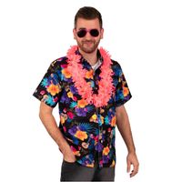 Hawaii shirt/blouse - Verkleedkleding - Heren - Tropische bloemen - zwart 56 (2XL)  -