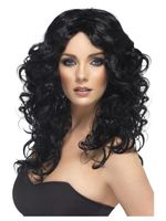 Glamour pruik lang zwart Curly