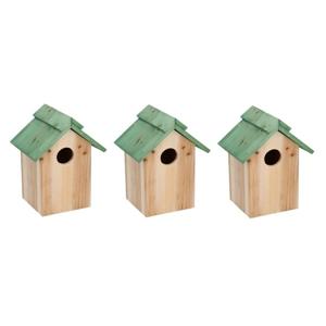 Lifetime Garden Vogelhuisje - 3x - hout - 24 x 18 x 14 cm - groen dak - nestkastje