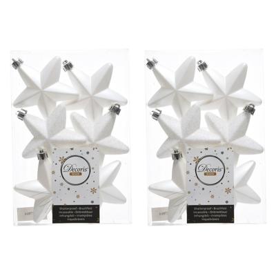 Decoris kersthanger sterren - 24x st - wit - 7 cm - kunststof - kerstornamenten