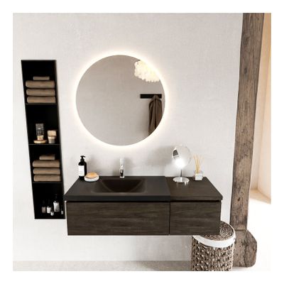 Mondiaz Bukla 120cm badmeubel met module 40 kleur dark brown met 2 lades en wastafel links 1 kraangat kleur urban