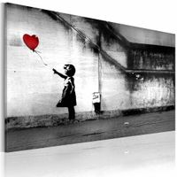 Schilderij - Banksy - Meisje met Ballon, Zwart-Wit 60x40cm , wanddecoratie , premium print op canvas - thumbnail