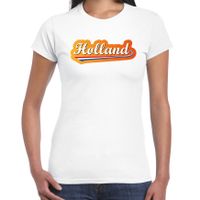 Wit t-shirt Holland / Nederland supporter Holland met Nederlandse wimpel EK/ WK voor dames - thumbnail