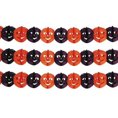 Halloween/horror thema feestslinger - 3x - pompoen - papier - 300 cm - pompoen versiering