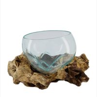 DKNC - Decoratief beeld Daisy - Hout met glas - 33x23x18 cm - Bruin