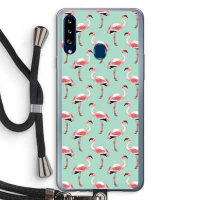 Flamingoprint groen: Samsung Galaxy A20s Transparant Hoesje met koord