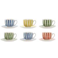 Set van 6 kopjes met schotel Home ESPRIT Geel Blauw Groen Koraal Porselein 240 ml