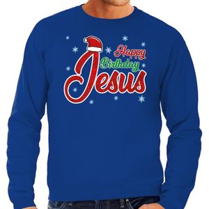 Foute Kersttrui Happy Birthday Jesus blauw voor heren