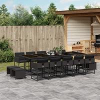 15-delige Tuinset met kussens poly rattan zwart