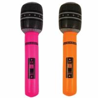 Henbrandt Opblaasbare microfoons - 2x stuks - neon roze/oranje - 40 cm