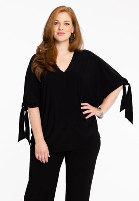 Yoek Blouse V-hals met strikken | Zwart | Maat 46/48