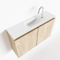 Toiletmeubel Mondiaz Ture | 80 cm | Meubelkleur Washed oak | Eden wastafel Talc Midden | 1 kraangat