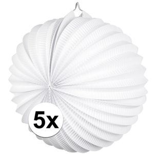 5x Party lampionnen wit 22 cm   -