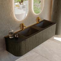 Badmeubel Mondiaz Kurve | 155 cm cm | Meubelkleur Shadow | Wastafelkleur Urban | Solid surface | Dubbel / Rechts spoelbak | 2 kraangaten
