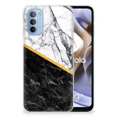 Motorola Moto G31 | G41 | TPU | Siliconen hoesje | Marmer Wit Zwart - Origineel Cadeau Man