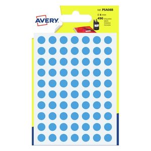 Avery PSA08B ronde markeringsetiketten, diameter 8 mm, blister van 490 stuks, lichtblauw