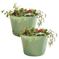 Flexibele kuip / emmer - 2x - mintgroen - 15 liter - kunststof - 35 x 28 cm - met handvatten
