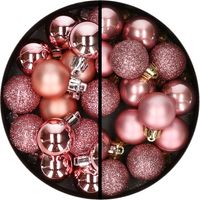 34x stuks kunststof kerstballen roze en oudroze 3 cm - thumbnail