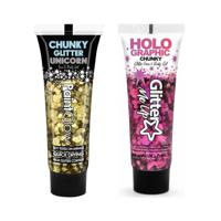 Paintglow Chunky Glittergel voor lichaam en gezicht - 2 tubes - goud en fuchsia - 12 ml