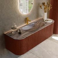 Badmeubel Mondiaz Kurve-Dlux | 140 cm | Meubelkleur Ruby | Wastafelkleur Sombra | Solid surface | Wasbak midden spoelbak | 1 kraangat