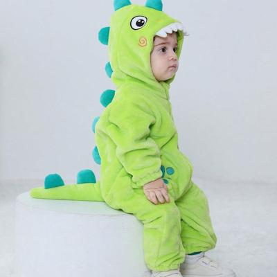 Bon&Bon Kids Baby Boy Cartoon Dinosaur Design Hooded Plush Jumpsuit Green / 6-9M