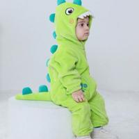 Bon&Bon Kids Baby Boy Cartoon Dinosaur Design Hooded Plush Jumpsuit Green / 6-9M