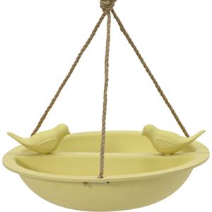 Vogelbad/voederschaal - hangend - bamboe hout - geel - D27 cm