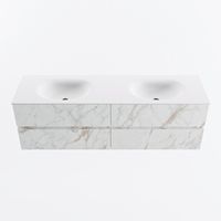 MONDIAZ VICA 160cm badmeubel onderkast Carrara 4 lades. Wastafel MOON dubbel zonder kraangat, kleur Talc.