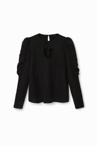 Blouse met pofmouwen en hart - BLACK - XL