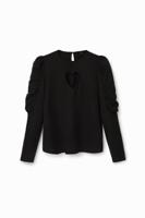 Blouse met pofmouwen en hart - BLACK - M